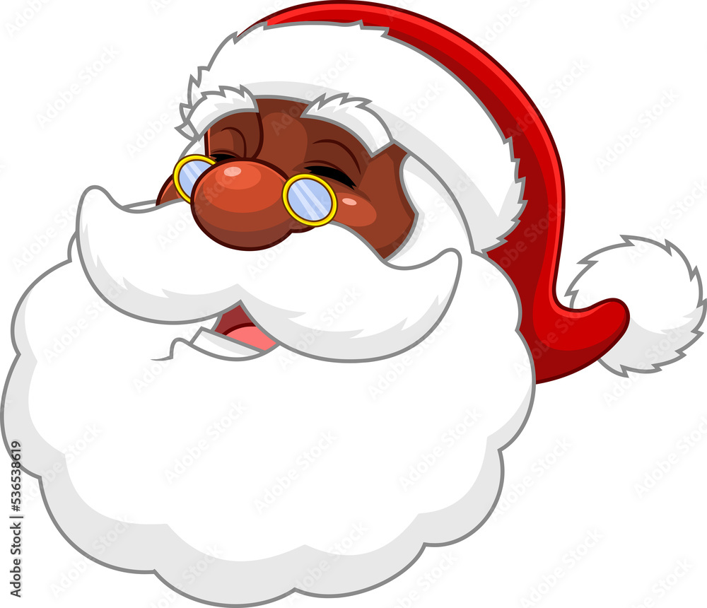 African American Black Santa Claus Face Cartoon Character Laugh. Hand ...