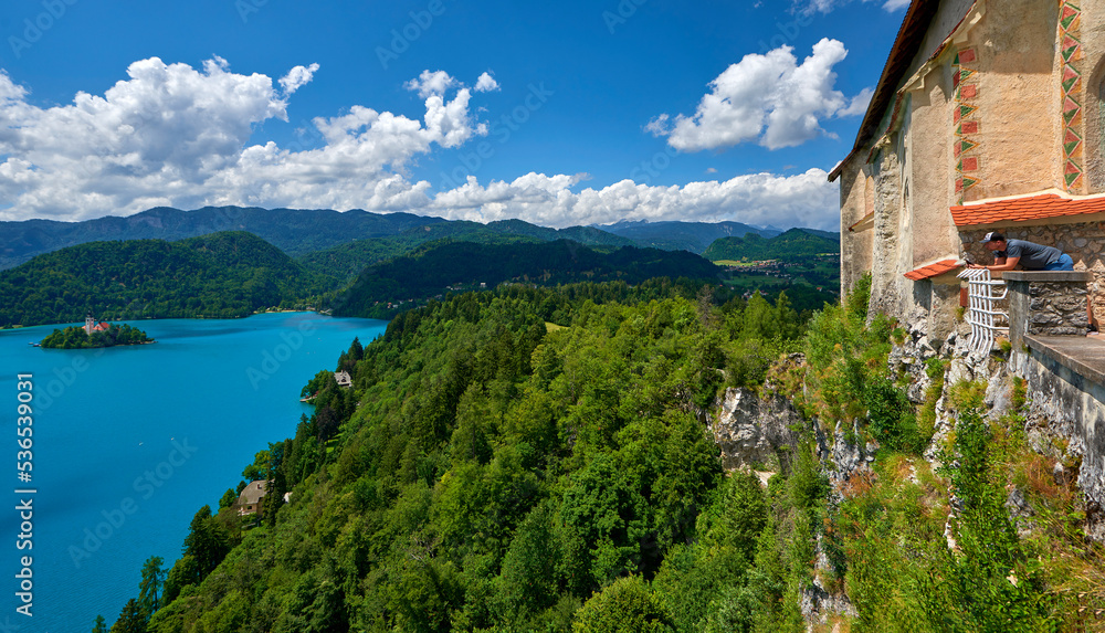 Scenic view on the island on Bled lake, Slovenia