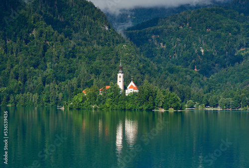 Scenic view on the island on Bled lake, Slovenia