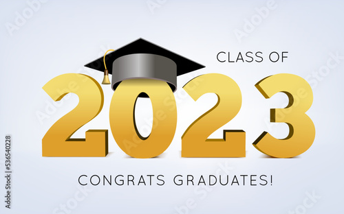 Graduation class of 2023 with cap. 3d vector illustration