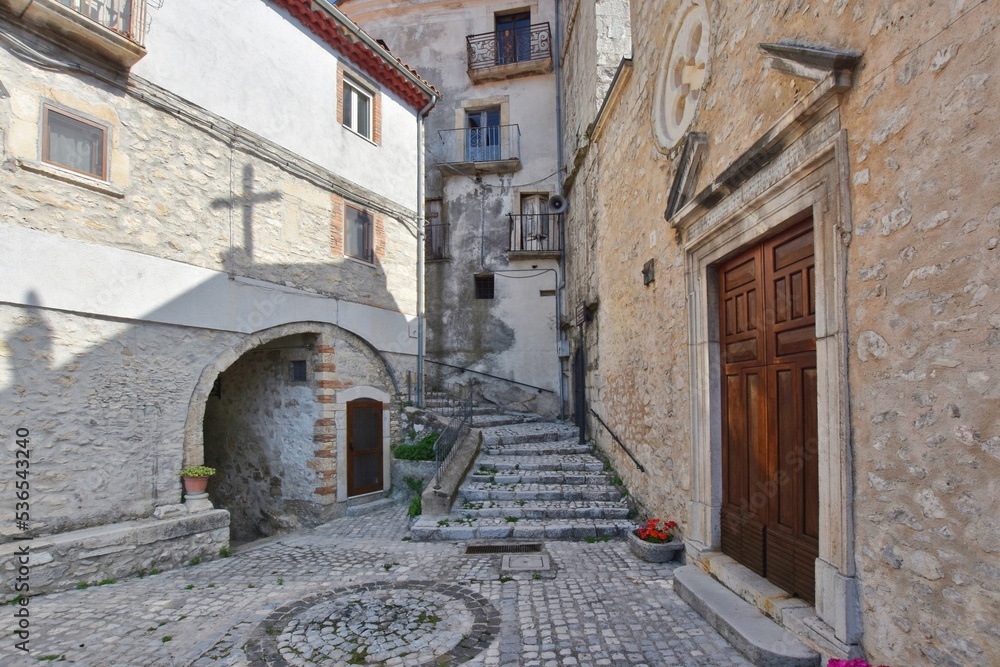 A small square in Pizzone, a medieval village in the Molise region of Italy.