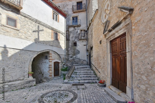 A small square in Pizzone, a medieval village in the Molise region of Italy. photo