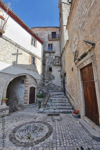 A small square in Pizzone, a medieval village in the Molise region of Italy. photo