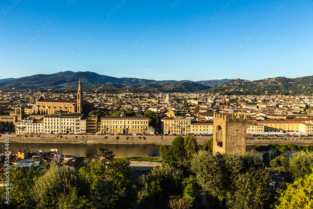 Florence, Italy. Scenic view of the river and the city in clear weather
