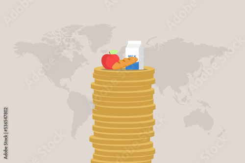 Food inflation. The effect of the inflation rate on prices. Consumer price index or CPI. Prices of commodities and consumer goods rose due to rising inflation.
