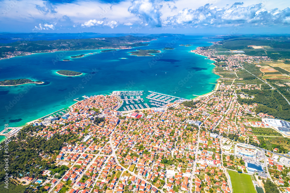 Biograd na Moru historic coastal town and archipelago aerial view