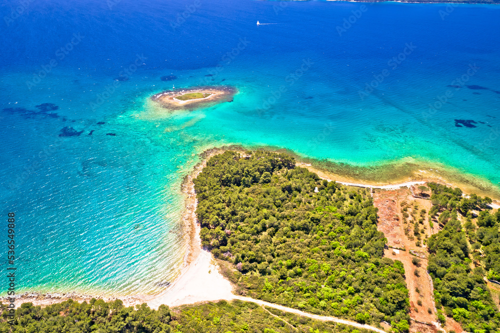 Crvena Luka turquoise beach and archipelago of Adriatic sea aerial view