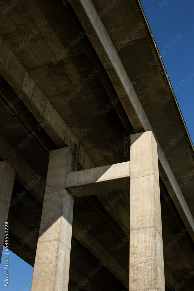 Under the pillar bridge on a sunny day