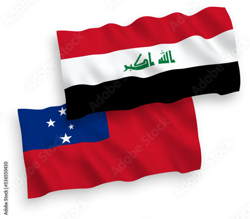 Flags of Independent State of Samoa and Iraq on a white background