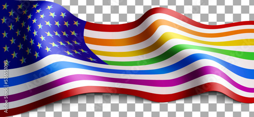 Long American LGBT flag on transparent background.