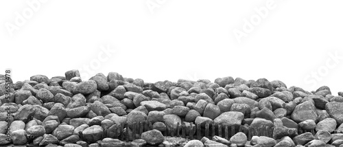 Pile of black and white stones and rocks balckground isolated