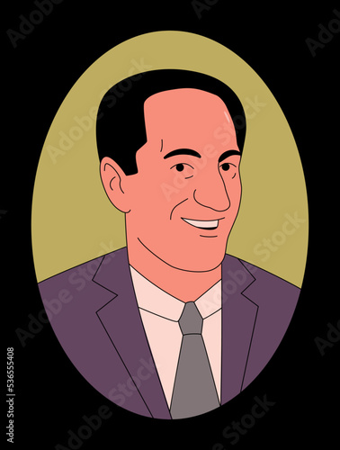 Vector outline illustration of George Gershwin. Black background.