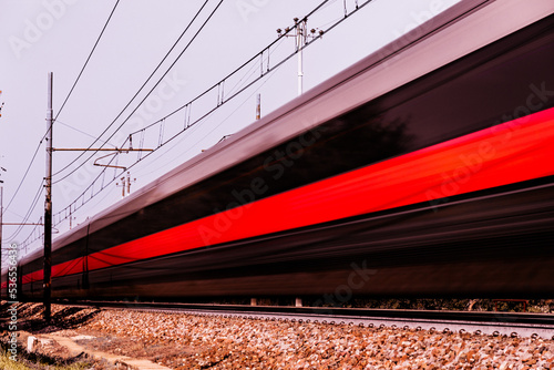 Red arrow train running on the rail