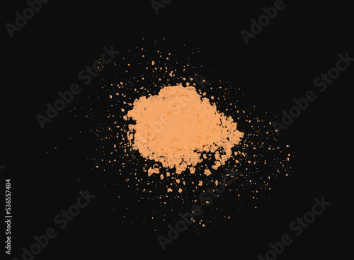 A scattering of crystals of brown or cane sugar or salt. Realistic vector illustration isolated on black background.