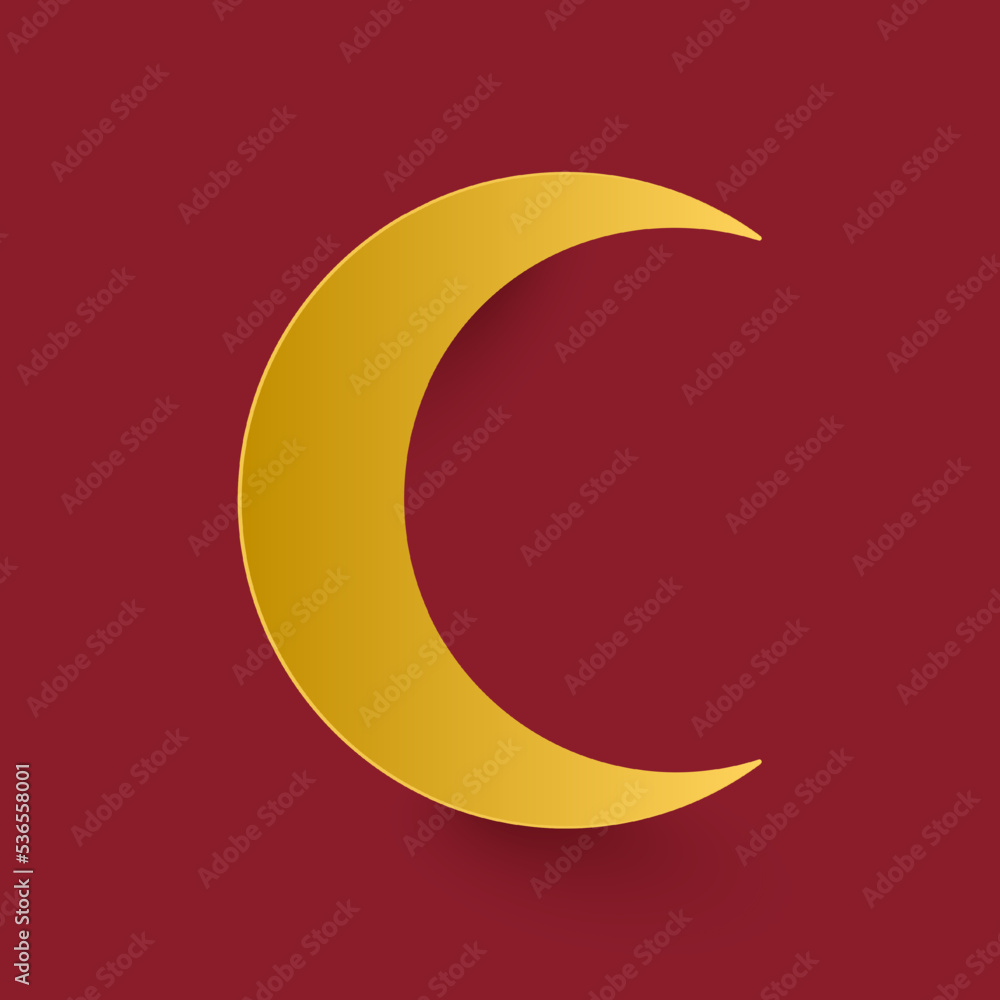 Golden half moon isolated on red background. Paper cut and craft style illustration Golden half moon isolated on red background. Paper cut and craft style illustration