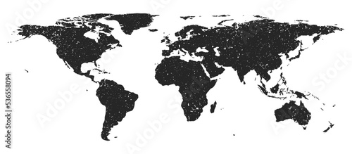 Detailed grunge gray blank silhouette of world map isolated on white background. Vector illustration