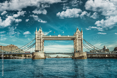 Famous Landmark of London Tower Bridge in a sunny cloudy day