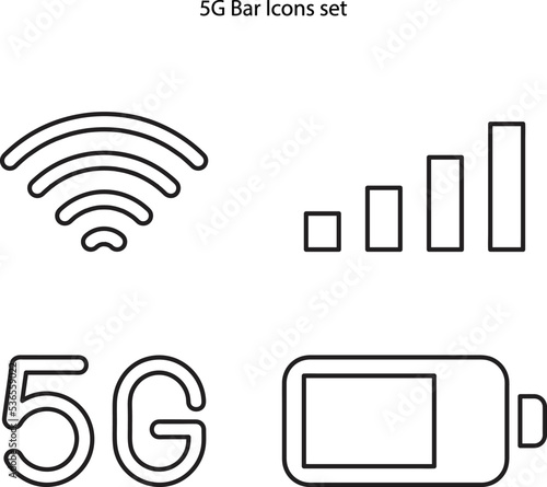 Signal reception bar collection of vector illustration. Mobile phone connection level icons. 5g network status. Strength indicator for interface, web app, ui