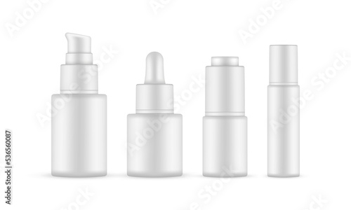 Plastic Cosmetic Packaging Bottles Set, Isolated on White Background. Vector Illustration