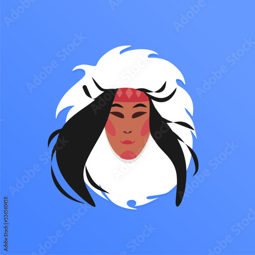 A Chukchi woman from Chukotka. Northern peoples.An ethnic woman. Portrait of a northern woman in traditional clothes. Hood with white fur, headband with ornament. Buriatia, Iceland, Yakutia.