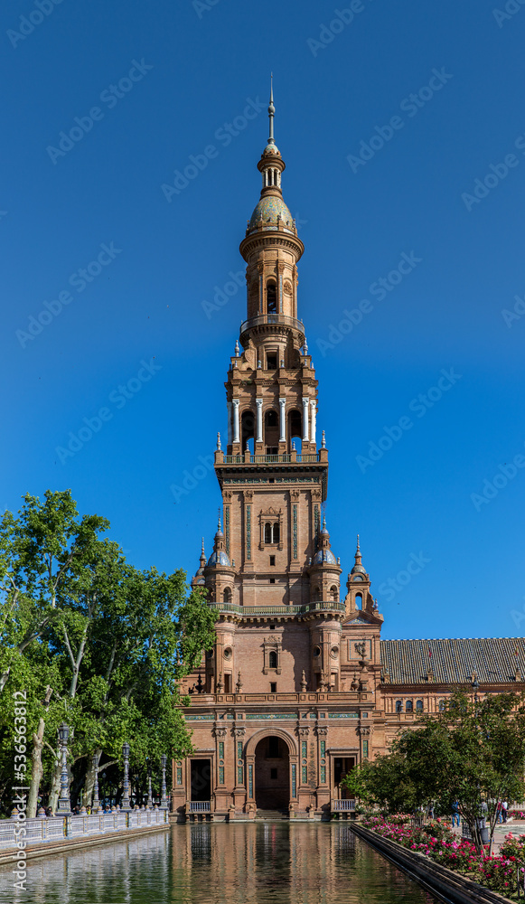 arab and moorish style tower in plaza spain in seville