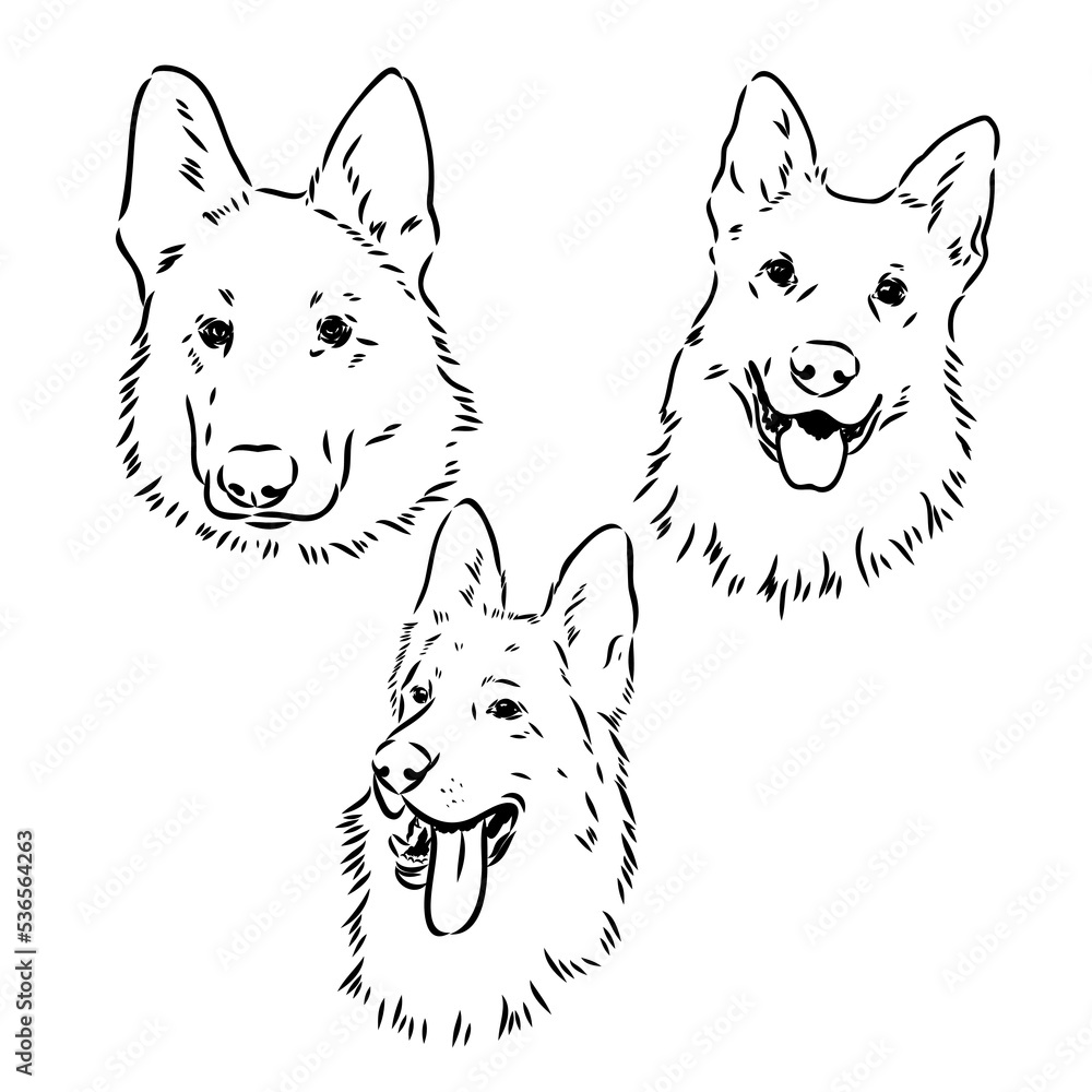 Decorative portrait in profile of dog German shepherd, vector isolated illustration in black color on white background