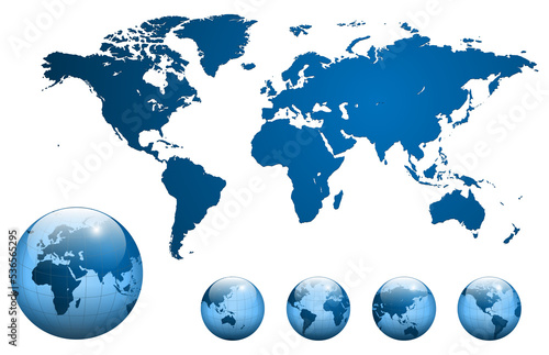 World map with earth globes isolated