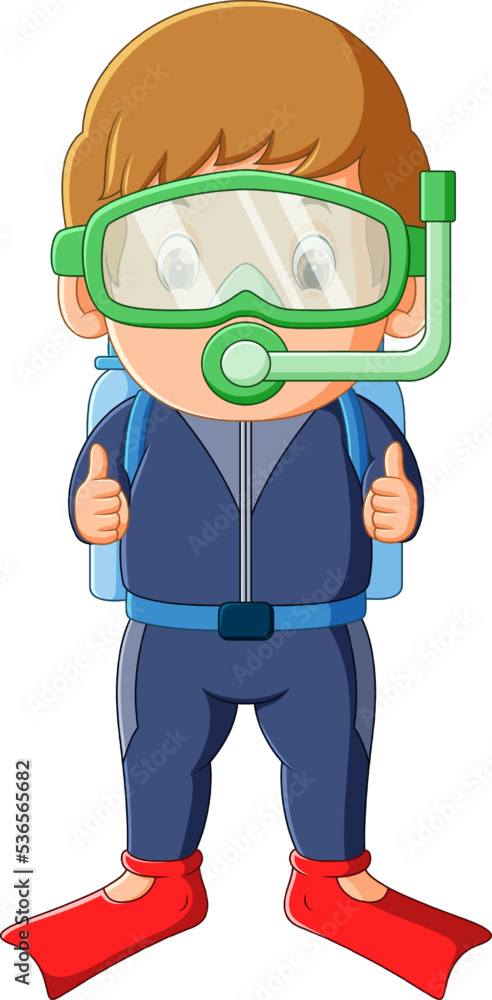 The diving trainer is wearing the full diving equipment and giving the thumb up The diving trainer is wearing the full diving equipment and giving the thumb up