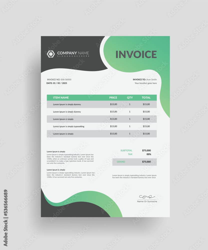 gradient natural shape creative business invoice design template, Bill form business invoice accounting