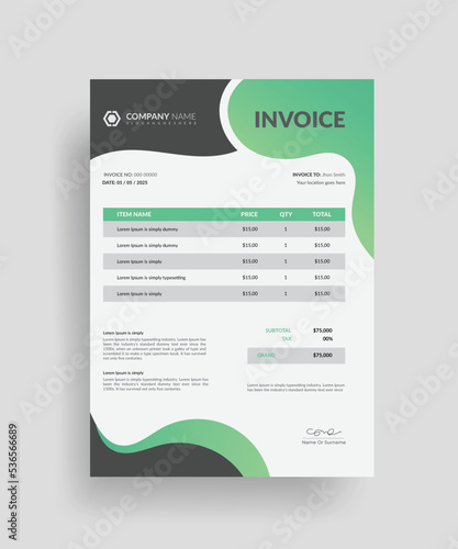 gradient natural shape creative business invoice design template, Bill form business invoice accounting