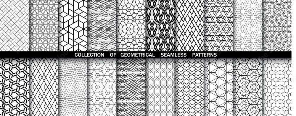 Geometric set of seamless black and white patterns. Simpless vector graphics