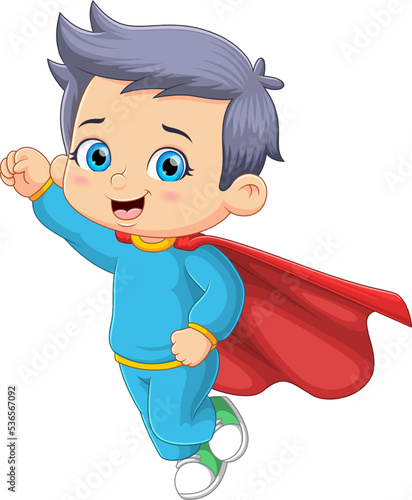 The superman is flying in the sky and having a strong power body