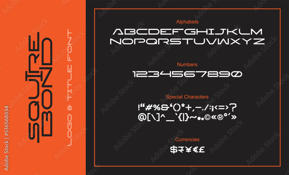 Clean and bold full alphabets, numbers, special characters and currency