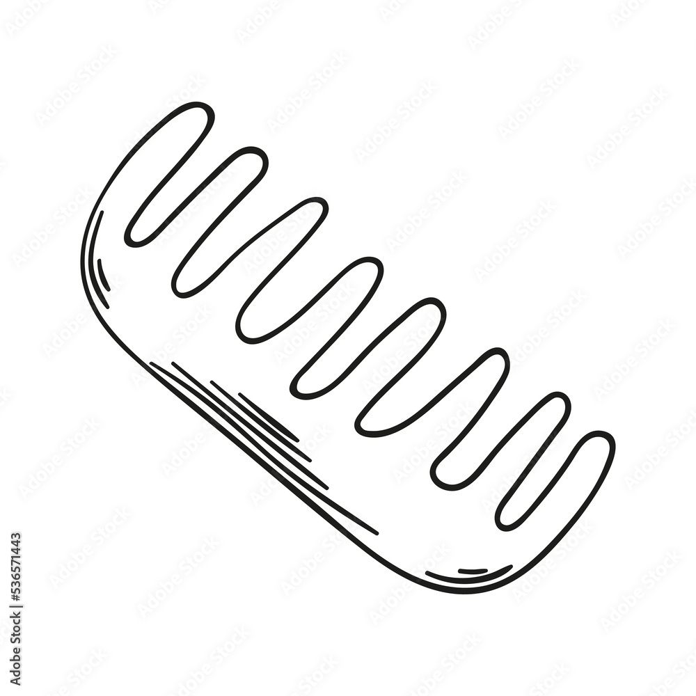 Fototapeta premium Doodle hair comb isolated on a white background. Hand drawn, simple outline illustration. It can be used for decoration of textile, paper.