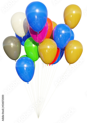 Colorful birthday celebration party balloons with strings / ropes they are attached. Good graphical resource to be added to other, bigger illustrations. 