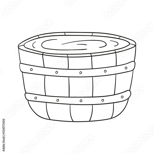 Doodle wooden bowl, tub four sauna isolated on a white background. Hand drawn, simple outline illustration. It can be used for decoration of textile, paper.