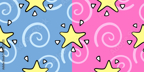 Cartoon cute stars, pattern for kids, vector seamless pattern in the style of doodles, hand drawn