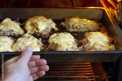 French meat cooking in the oven.