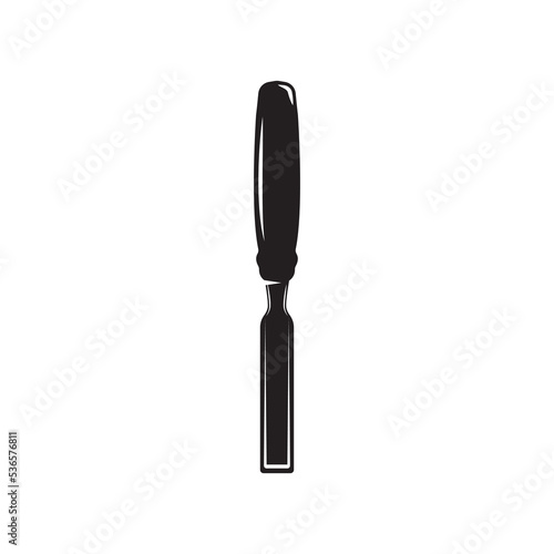 Vintage carpentry woodword mechanic chisel. Can be used like emblem, logo, badge, label. mark, poster or print. Monochrome Graphic Art. Vector