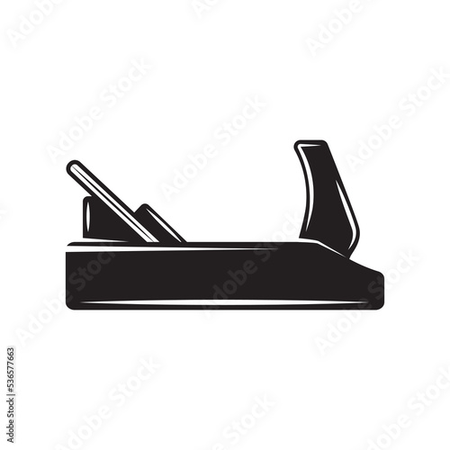 Vintage carpentry woodword mechanic jack plane. Can be used like emblem, logo, badge, label. mark, poster or print. Monochrome Graphic Art. Vector