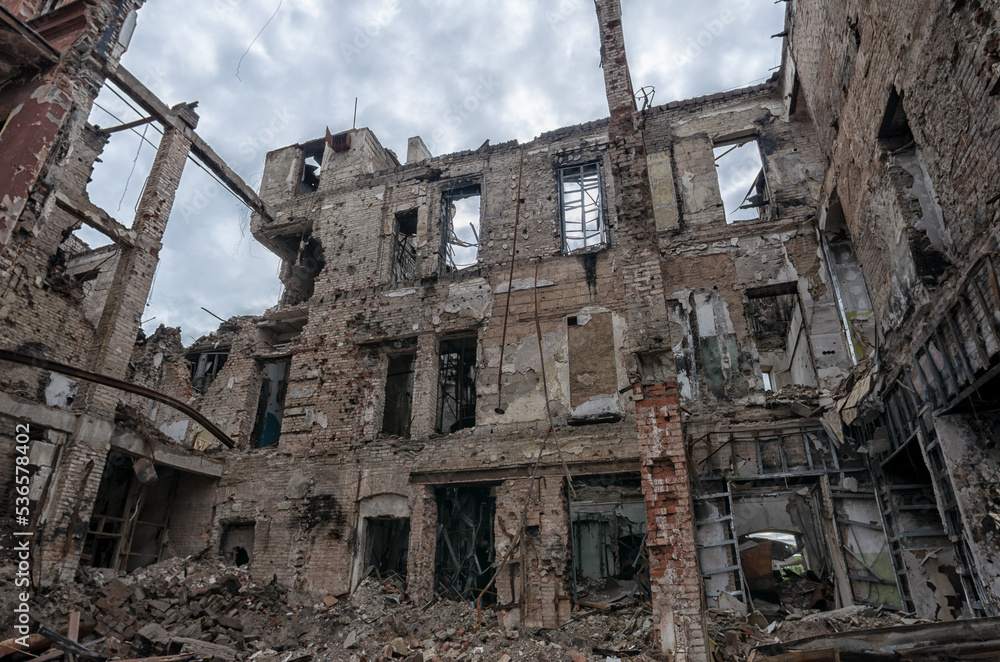 destroyed and burned houses in the city during the war in Ukraine destroyed and burned houses in the city during the war in Ukraine