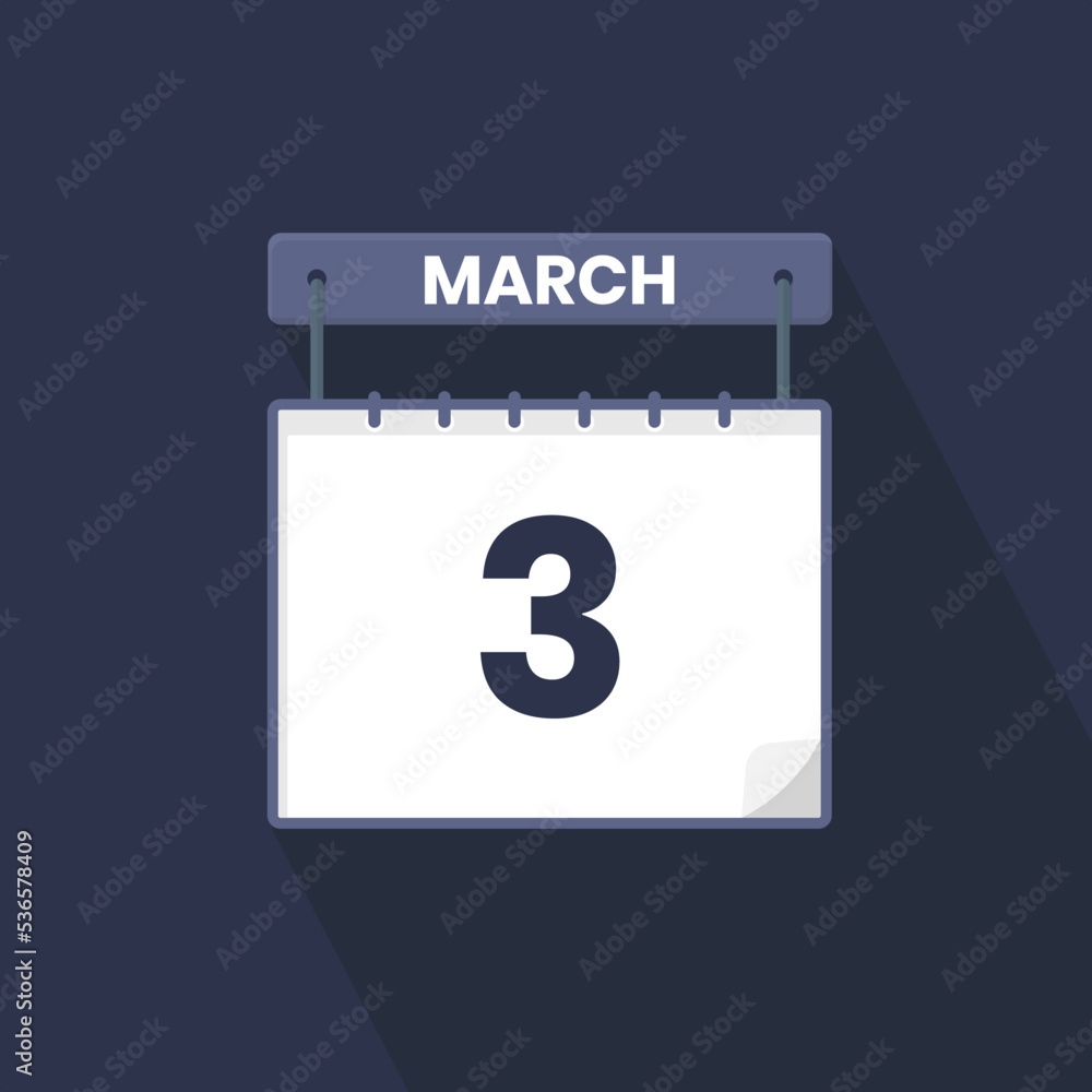 3rd March calendar icon March 3 calendar Date Month icon vector 3rd March calendar icon March 3 calendar Date Month icon vector