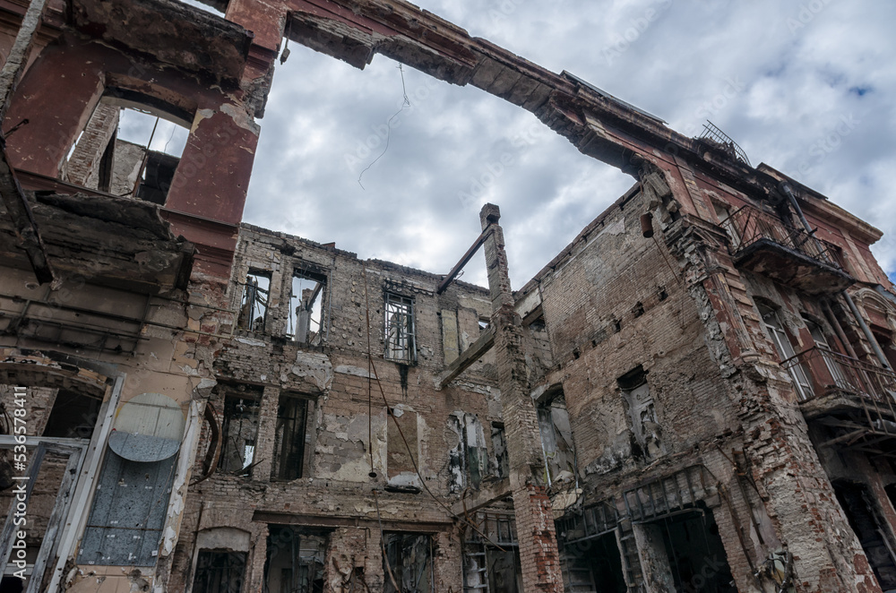 destroyed and burned houses in the city during the war in Ukraine destroyed and burned houses in the city during the war in Ukraine