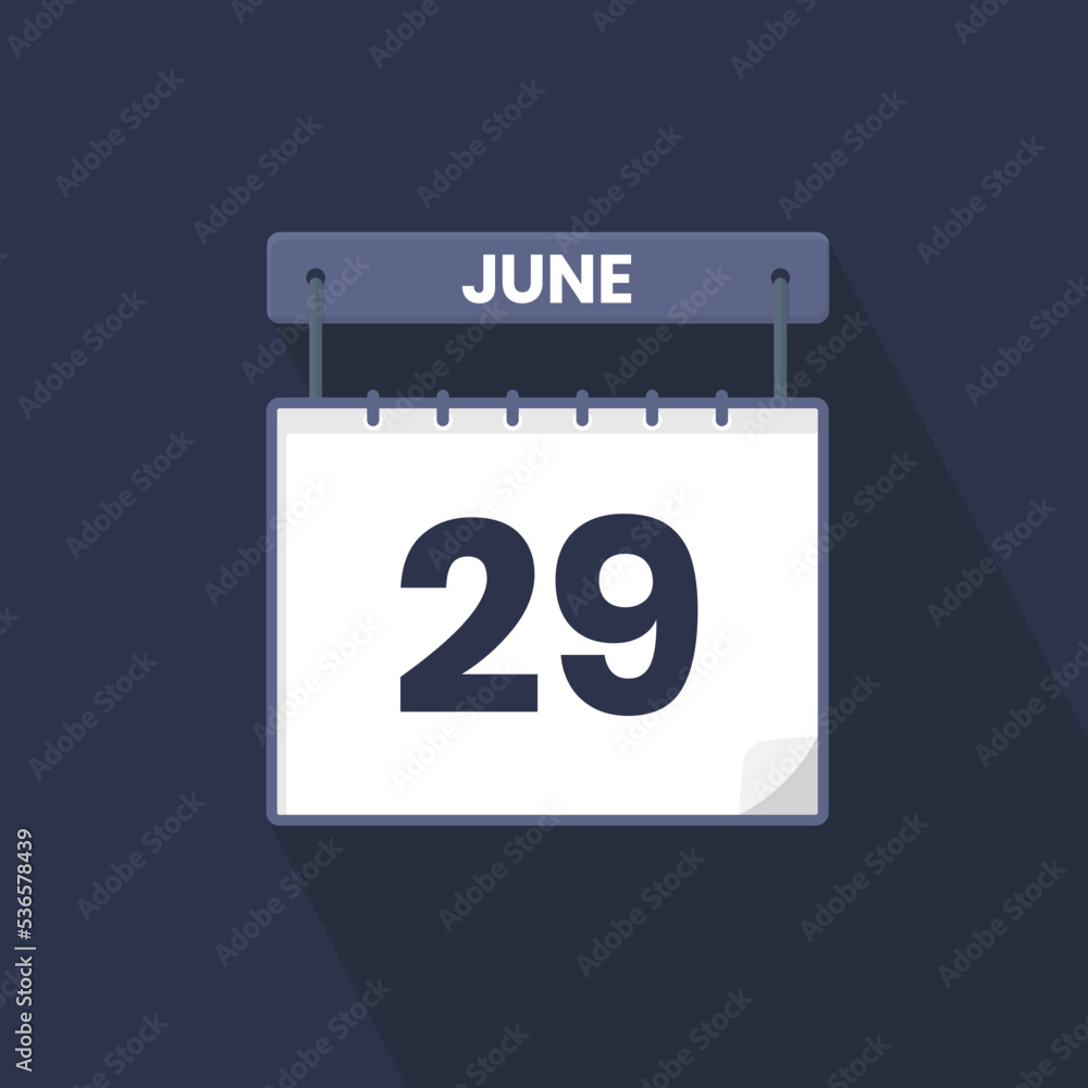 29th June calendar icon June 29 calendar Date Month icon vector 29th June calendar icon June 29 calendar Date Month icon vector