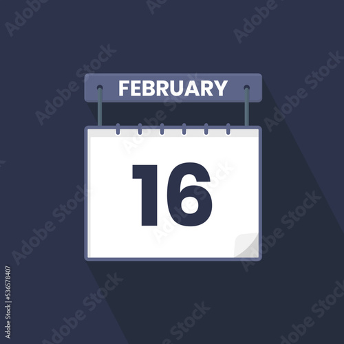 16th February calendar icon. February 16 calendar Date Month icon vector illustrator
