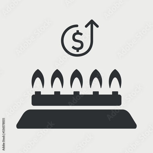 Natural gas prices icon. Burner stove with dollar sign silhouette. Vector illustration on white background