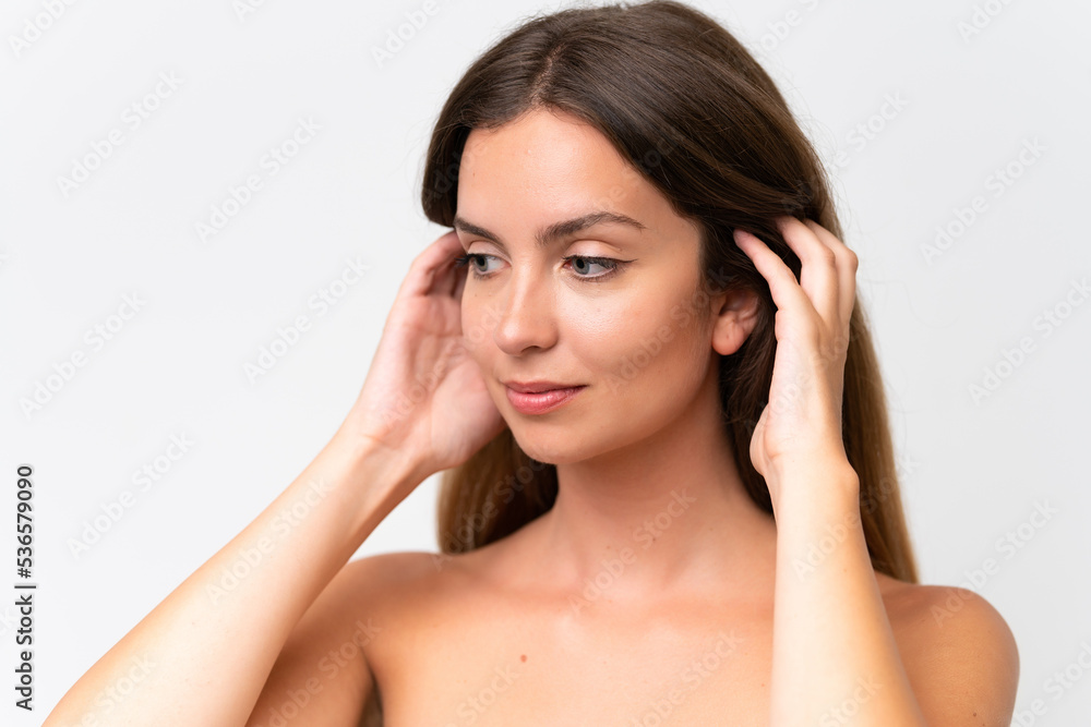 Young caucasian woman isolated on white background . Close up portrait Young caucasian woman isolated on white background . Close up portrait