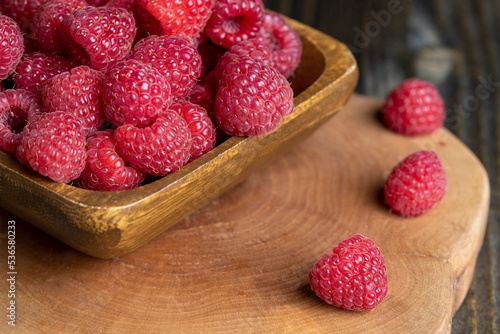 Ripe raspberries on the table