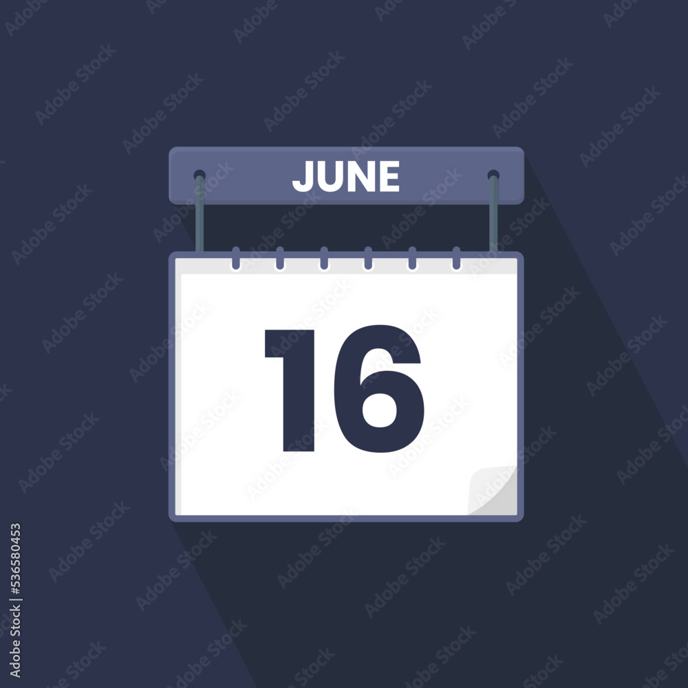 16th June calendar icon. June 16 calendar Date Month icon vector illustrator Stock Vector