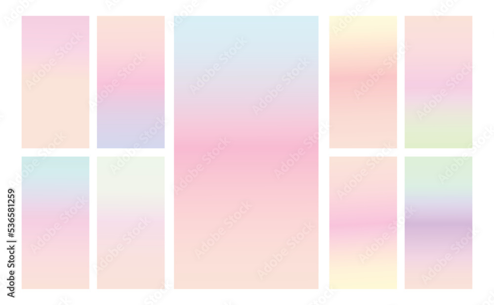 Set of multicolor Pastel gradient background. Soft pastel gradient background Template. Modern screen gradient for web 
